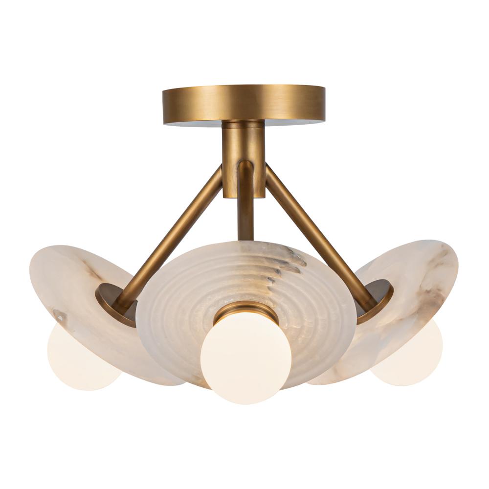 ALORA Lighting SF346313VBAR Semi Flush Mount, UL Damp Rated, Vintage Brass/Alabaster