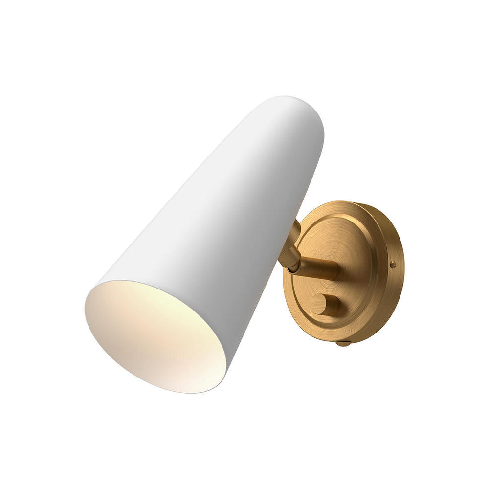 ALORA MOOD Lighting WV578805WHAG Daniel 5-in Wall/Vanity Light Fixture, UL Damp Rated, Aged Gold/White
