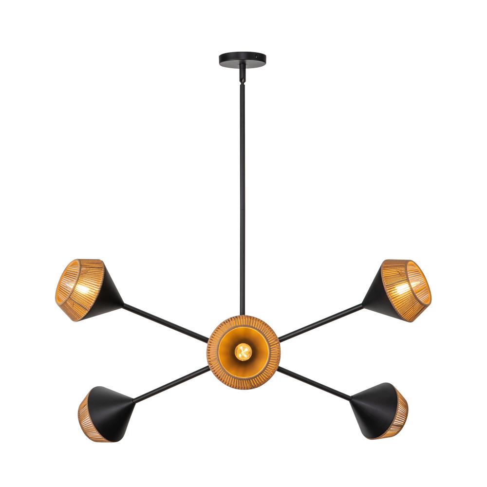 ALORA MOOD Lighting Daphne CH633638MBBR Chandelier, UL Damp Rated, Matte Black/Brown Cotton Rope