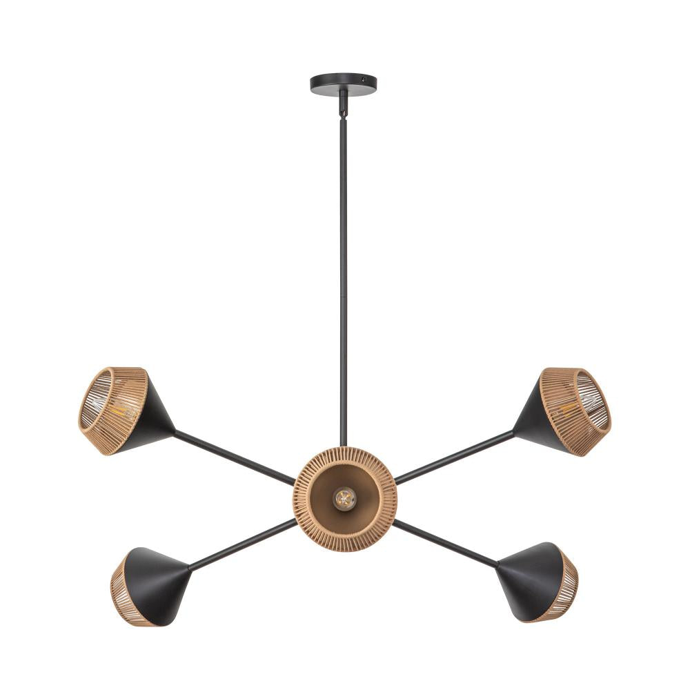 ALORA MOOD Lighting Daphne CH633638MBBR Chandelier, UL Damp Rated, Matte Black/Brown Cotton Rope