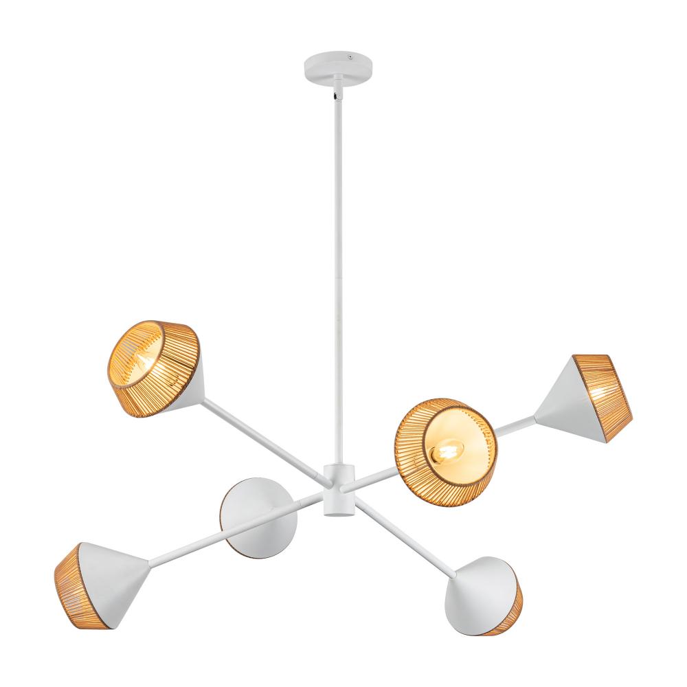 ALORA MOOD Lighting CH633638WHBR Chandelier, 6 Lights, Japanese-inspired Mid-century Design, White/Brown Cotton Rope