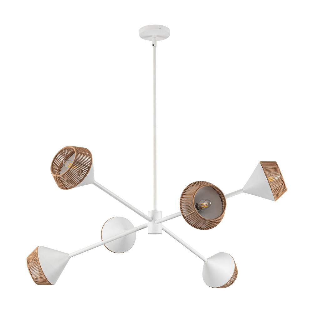 ALORA MOOD Lighting CH633638WHBR Chandelier, 6 Lights, Japanese-inspired Mid-century Design, White/Brown Cotton Rope