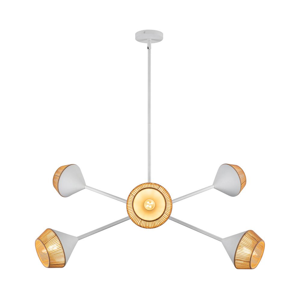 ALORA MOOD Lighting CH633638WHBR Chandelier, 6 Lights, Japanese-inspired Mid-century Design, White/Brown Cotton Rope