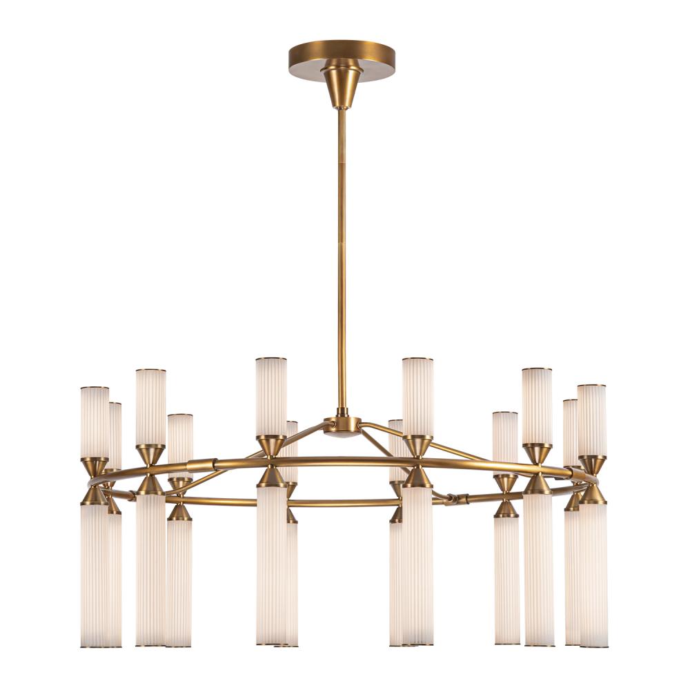 ALORA Lighting . Edwin 38-in Vintage Brass/Frosted Ribbed Glass LED Chandelier, UL Damp Rated, Vintage Brass