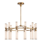 ALORA Lighting . Edwin 38-in Vintage Brass/Frosted Ribbed Glass LED Chandelier, UL Damp Rated, Vintage Brass