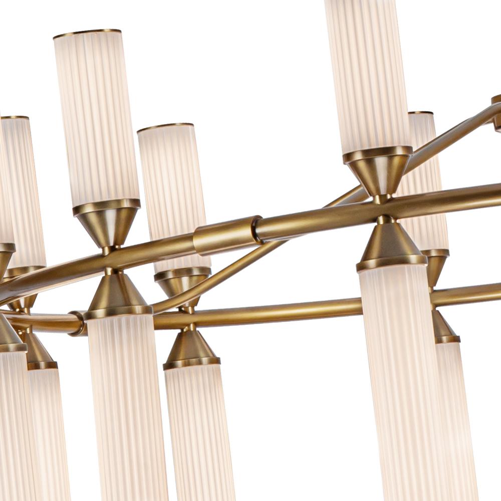 ALORA Lighting . Edwin 38-in Vintage Brass/Frosted Ribbed Glass LED Chandelier, UL Damp Rated, Vintage Brass