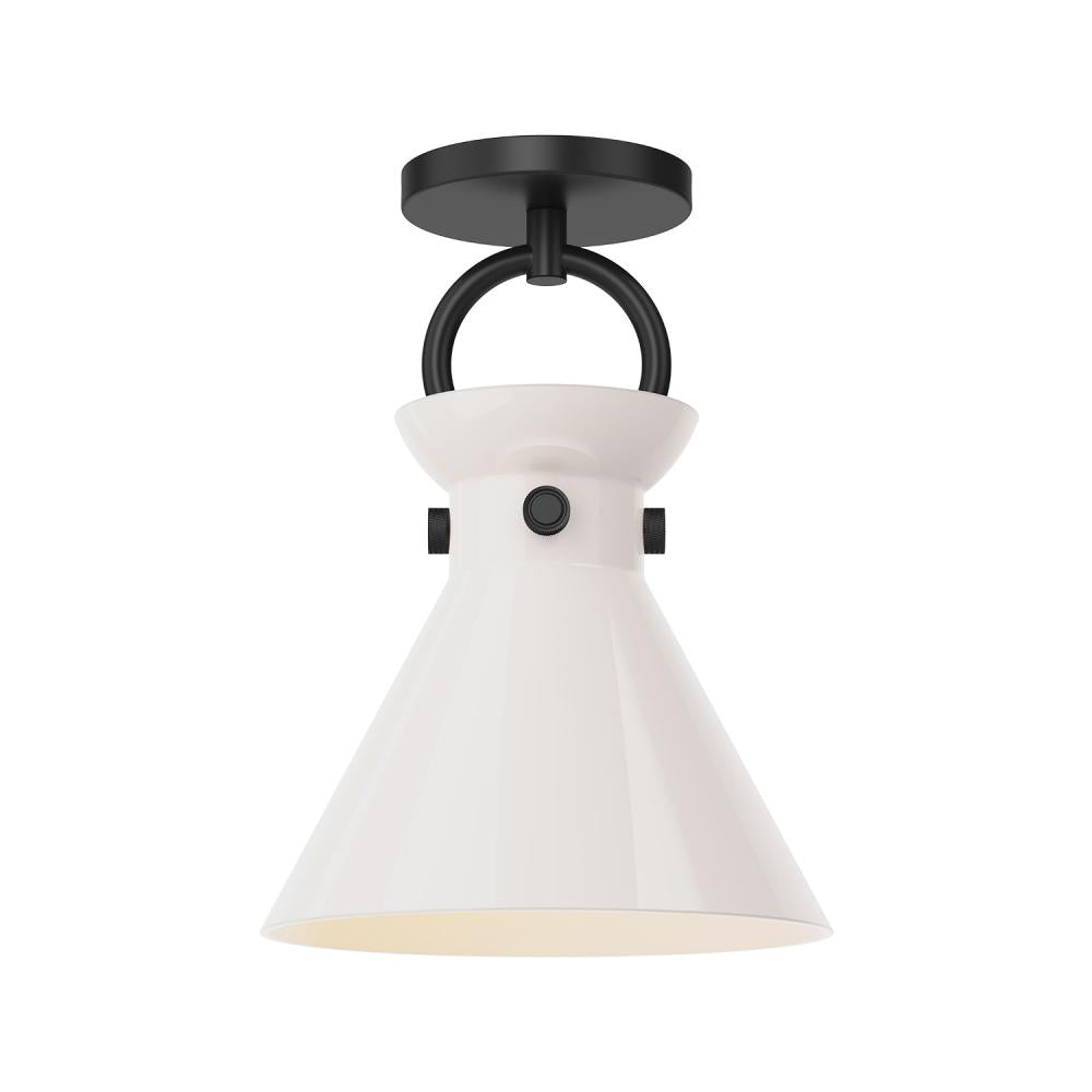 ALORA MOOD Lighting SF412509MBGO Semi-Flush Mount, 1 Light, Matte Black/Glossy Opal Glass