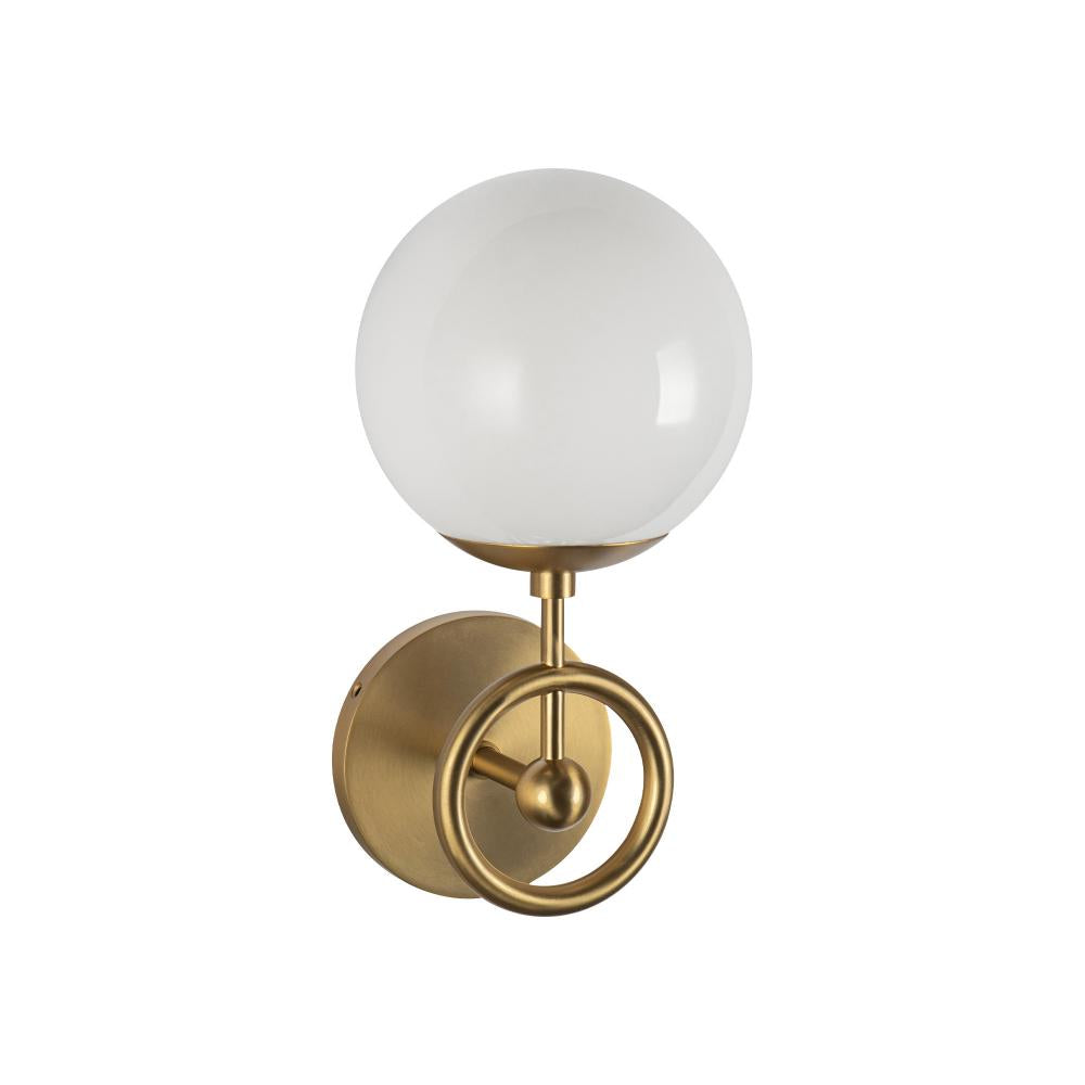 ALORA MOOD Lighting Fiore 6-in Wall Vanity Light Fixture, 1 Light, Vintage Charm, Brushed Gold/Glossy Opal Glass