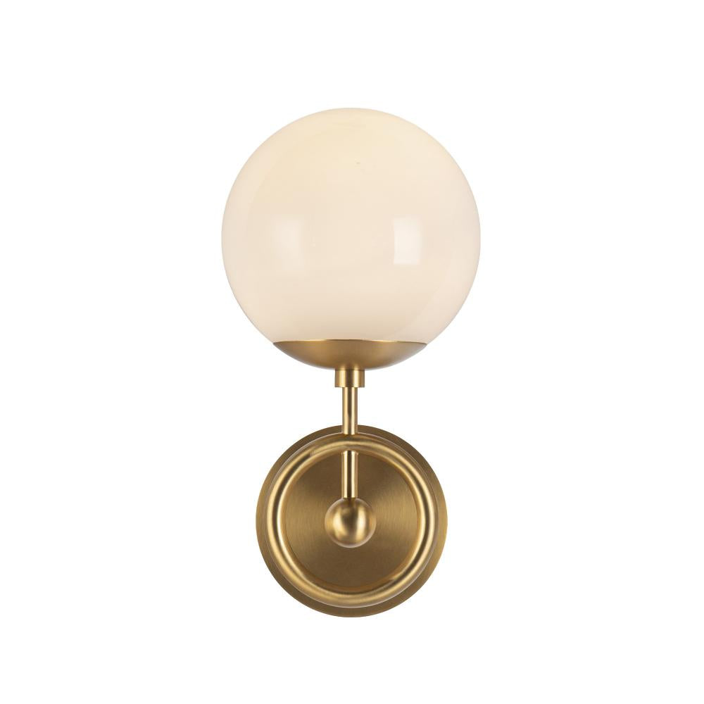 ALORA MOOD Lighting Fiore 6-in Wall Vanity Light Fixture, 1 Light, Vintage Charm, Brushed Gold/Glossy Opal Glass