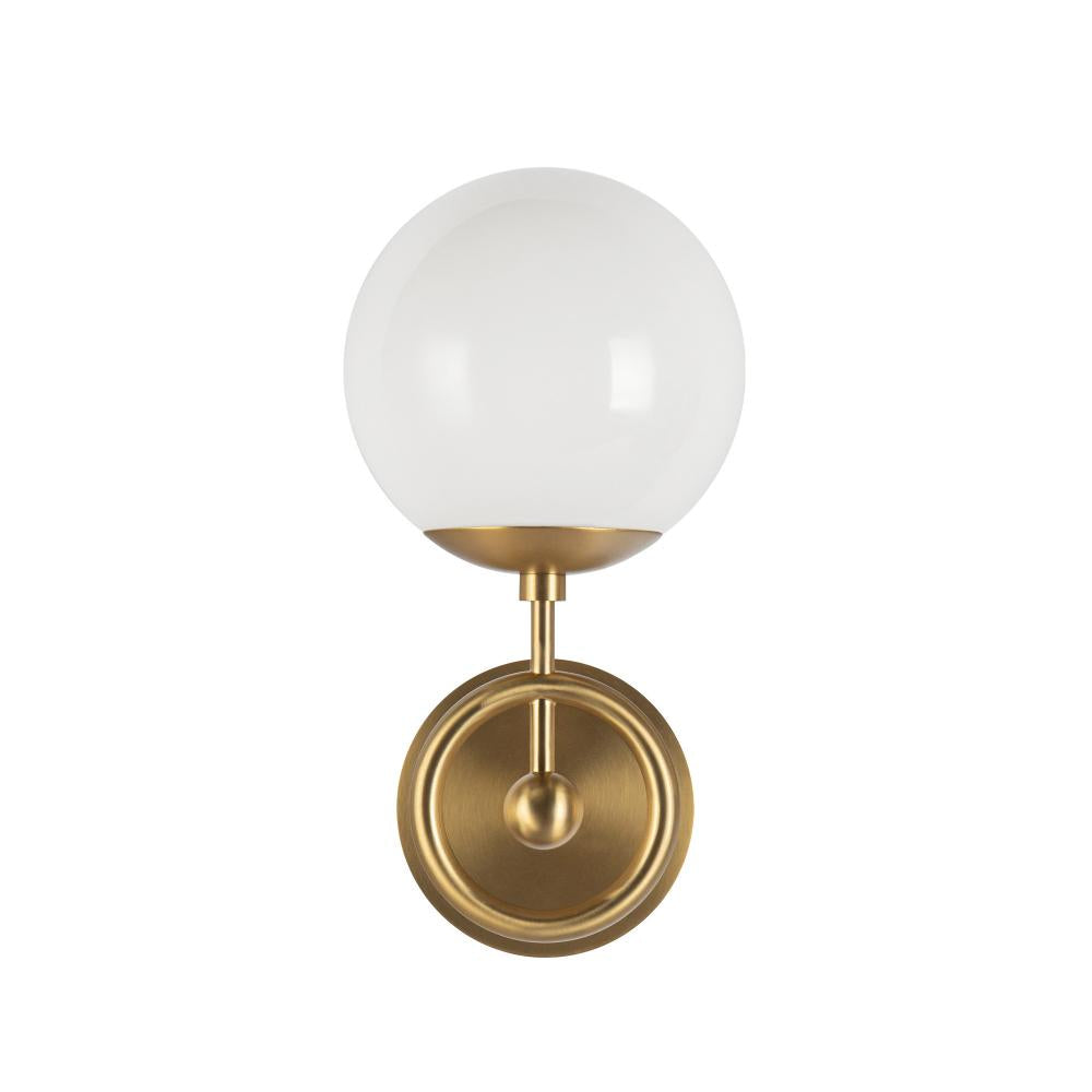 ALORA MOOD Lighting Fiore 6-in Wall Vanity Light Fixture, 1 Light, Vintage Charm, Brushed Gold/Glossy Opal Glass