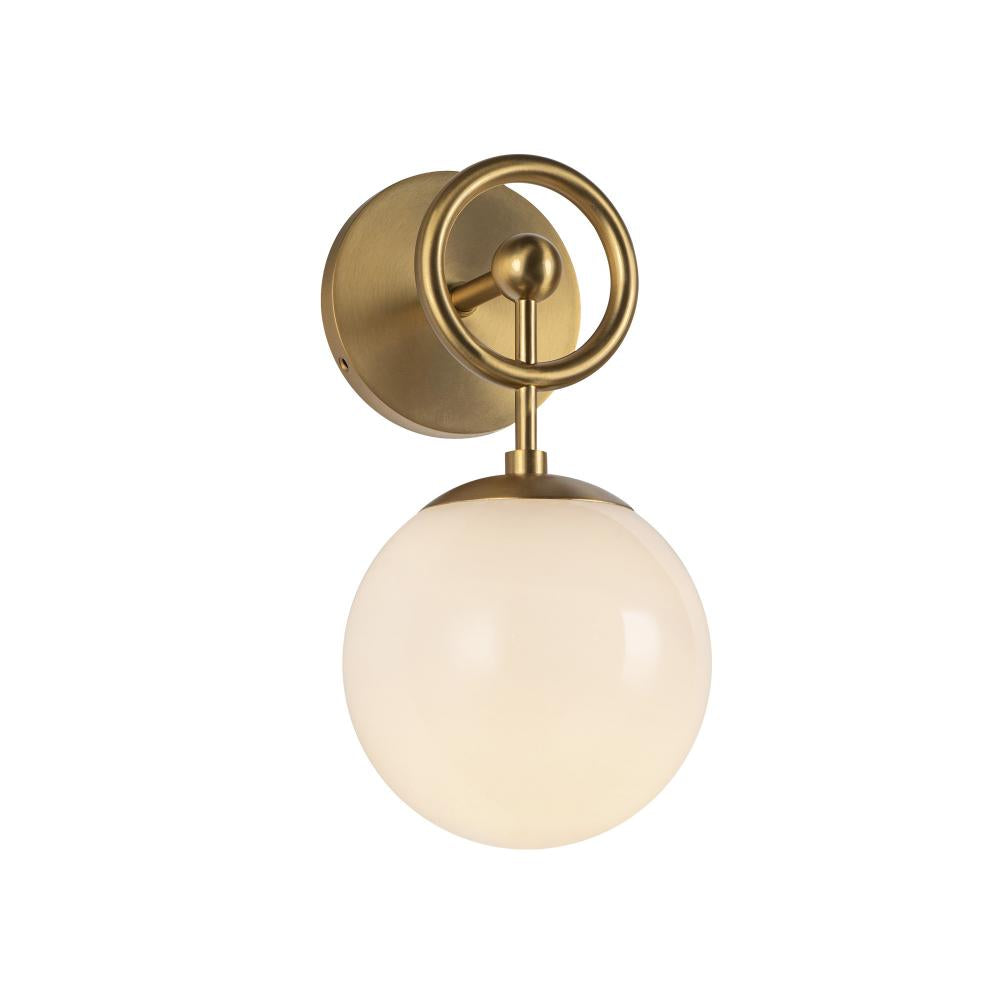 ALORA MOOD Lighting Fiore 6-in Wall Vanity Light Fixture, 1 Light, Vintage Charm, Brushed Gold/Glossy Opal Glass
