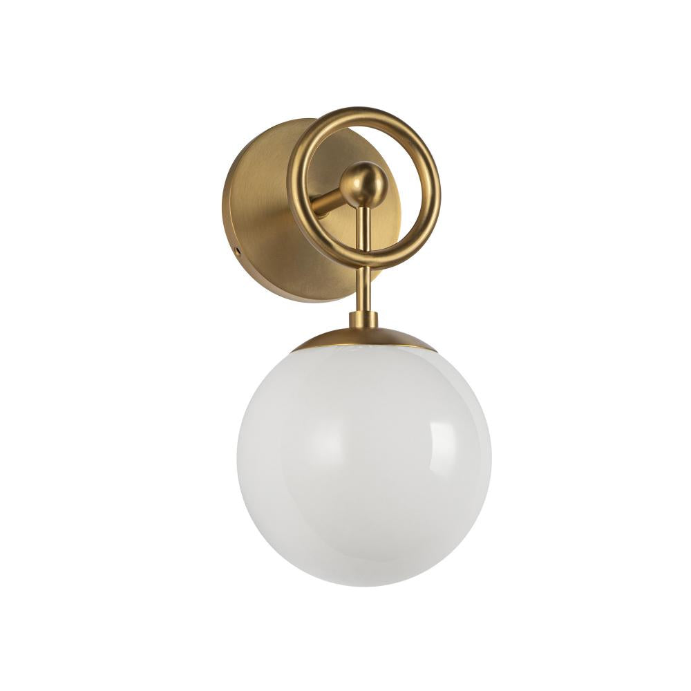 ALORA MOOD Lighting Fiore 6-in Wall Vanity Light Fixture, 1 Light, Vintage Charm, Brushed Gold/Glossy Opal Glass