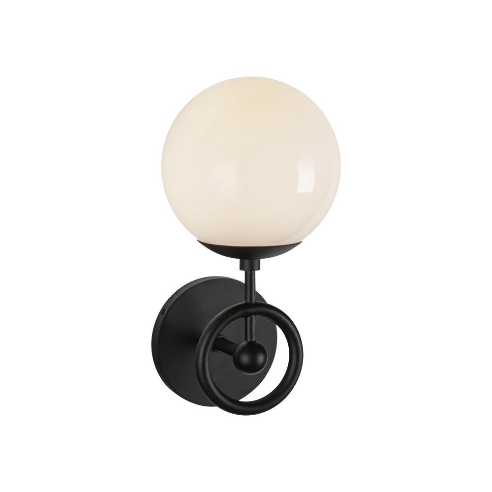 ALORA MOOD Lighting Fiore 6-in 1 Light Wall Vanity Light, UL Damp Rated, Matte Black/Glossy Opal Glass