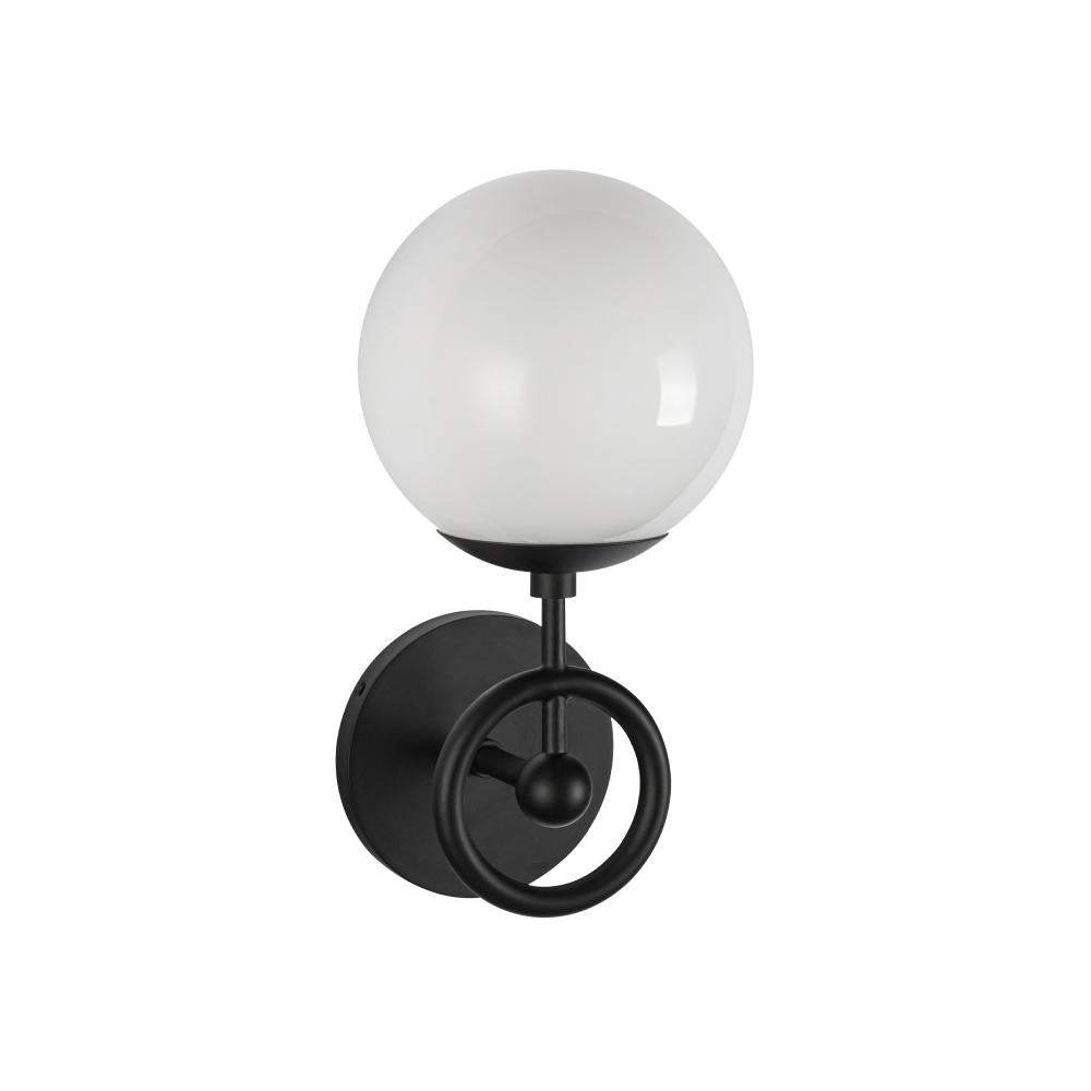 ALORA MOOD Lighting Fiore 6-in 1 Light Wall Vanity Light, UL Damp Rated, Matte Black/Glossy Opal Glass