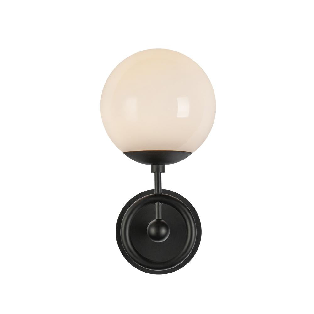 ALORA MOOD Lighting Fiore 6-in 1 Light Wall Vanity Light, UL Damp Rated, Matte Black/Glossy Opal Glass