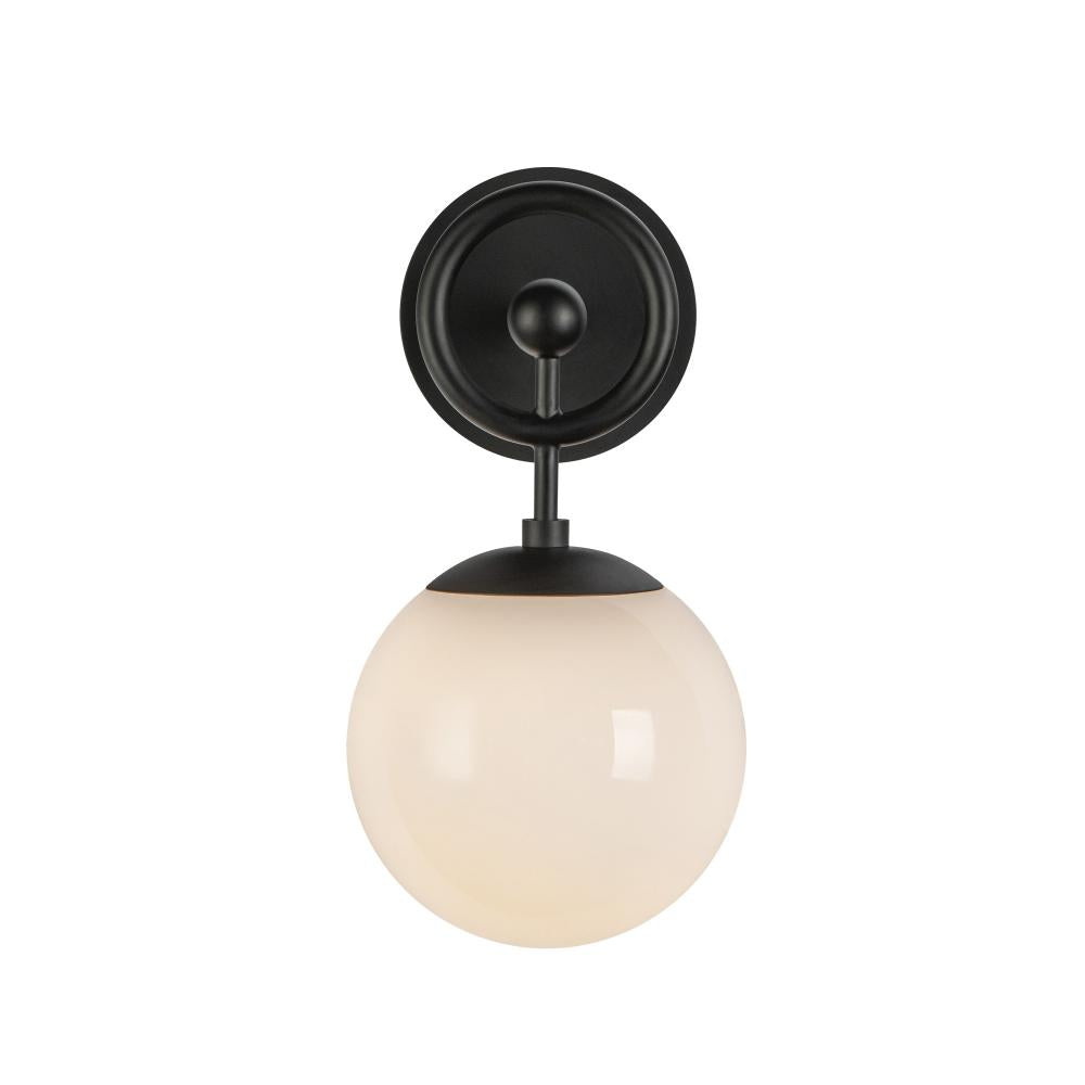 ALORA MOOD Lighting Fiore 6-in 1 Light Wall Vanity Light, UL Damp Rated, Matte Black/Glossy Opal Glass