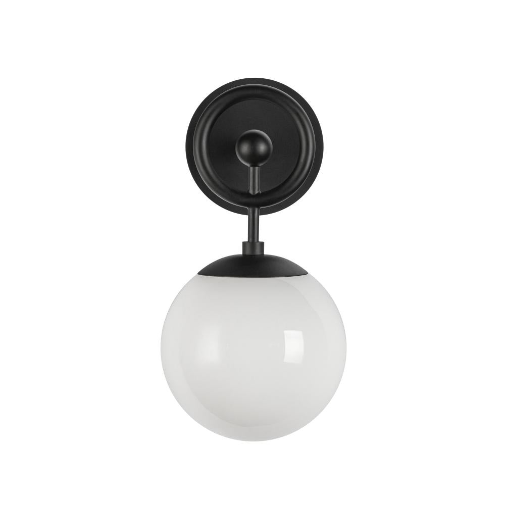 ALORA MOOD Lighting Fiore 6-in 1 Light Wall Vanity Light, UL Damp Rated, Matte Black/Glossy Opal Glass