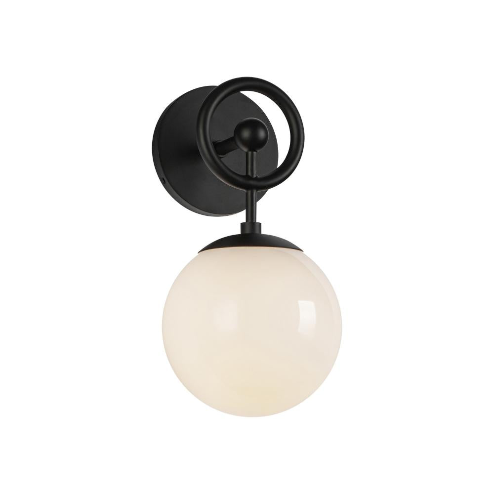 ALORA MOOD Lighting Fiore 6-in 1 Light Wall Vanity Light, UL Damp Rated, Matte Black/Glossy Opal Glass