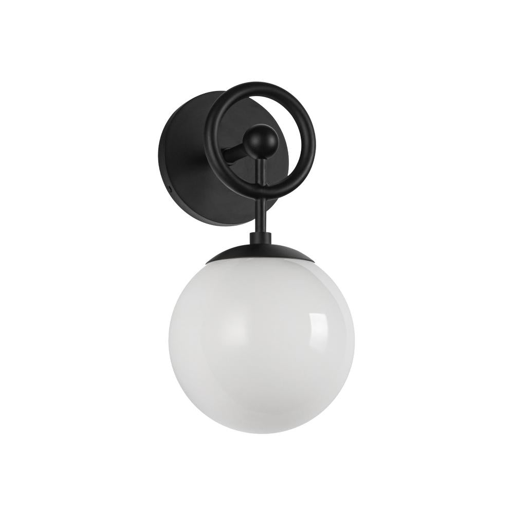 ALORA MOOD Lighting Fiore 6-in 1 Light Wall Vanity Light, UL Damp Rated, Matte Black/Glossy Opal Glass