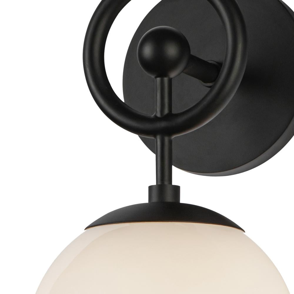 ALORA MOOD Lighting Fiore 6-in 1 Light Wall Vanity Light, UL Damp Rated, Matte Black/Glossy Opal Glass
