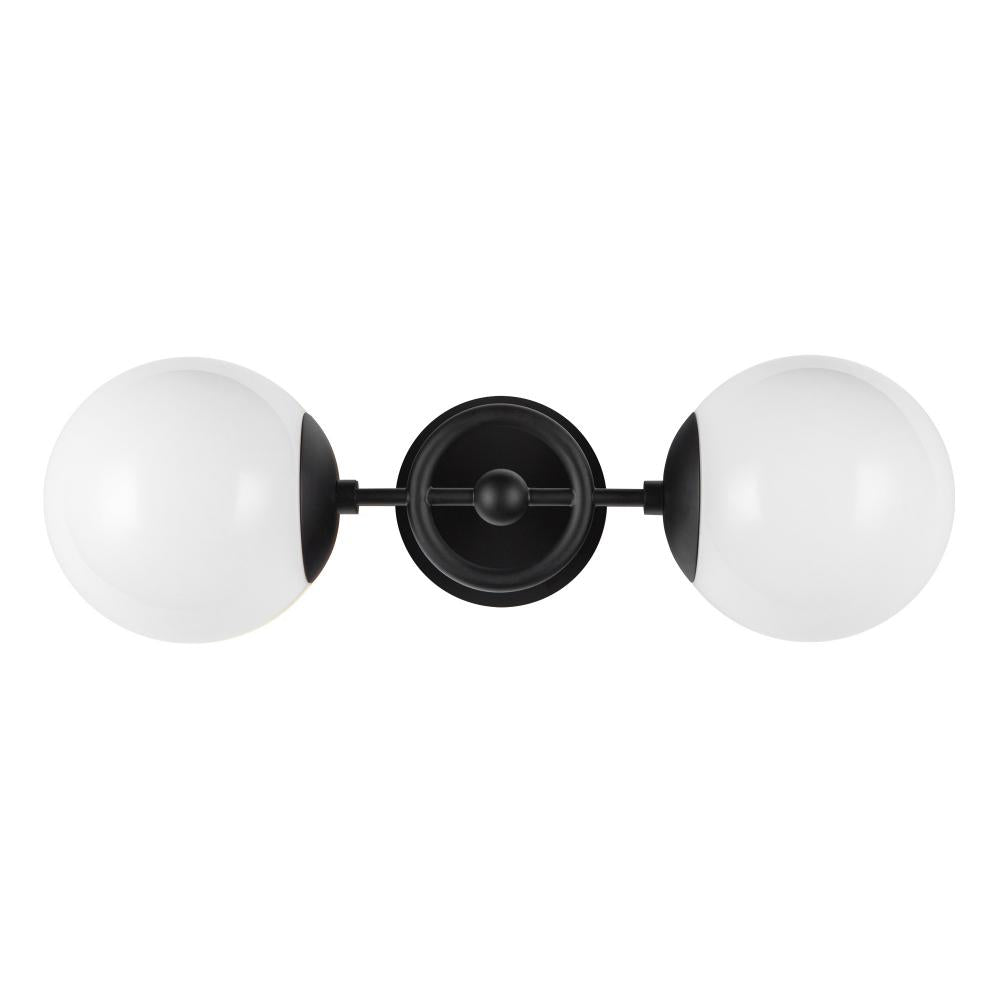 ALORA MOOD Fiore WV407618MBGO Wall Vanity Light Fixture, UL Damp Rated, Matte Black/Glossy Opal Glass