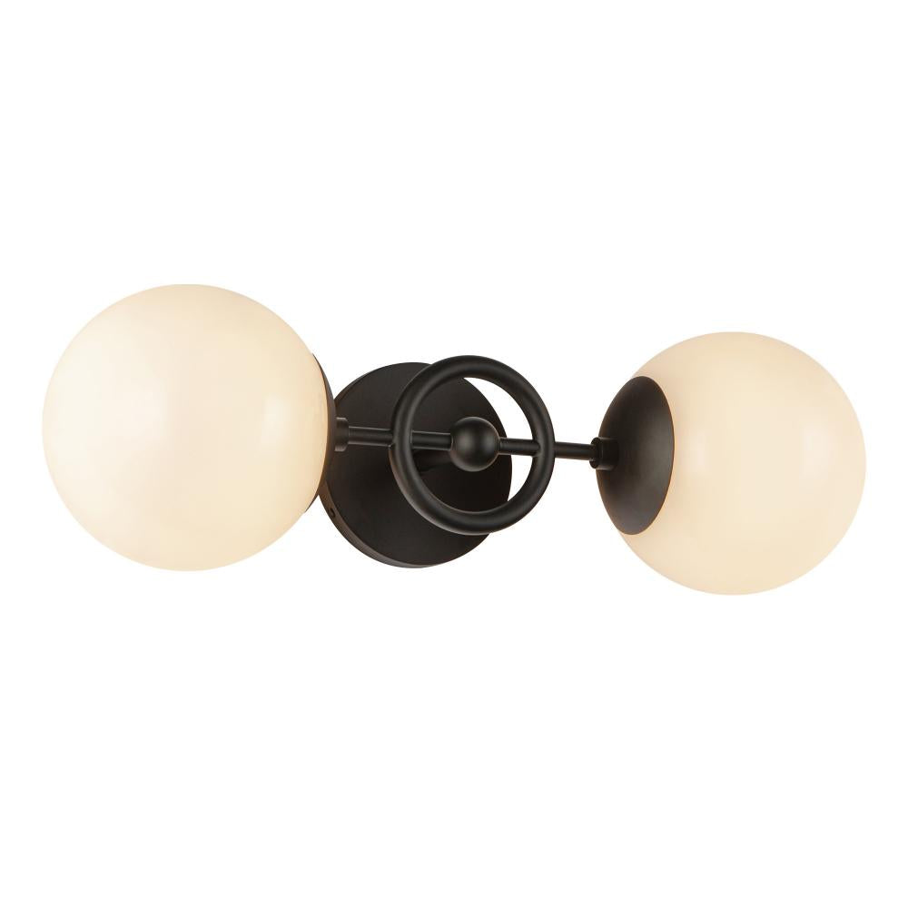 ALORA MOOD Fiore WV407618MBGO Wall Vanity Light Fixture, UL Damp Rated, Matte Black/Glossy Opal Glass