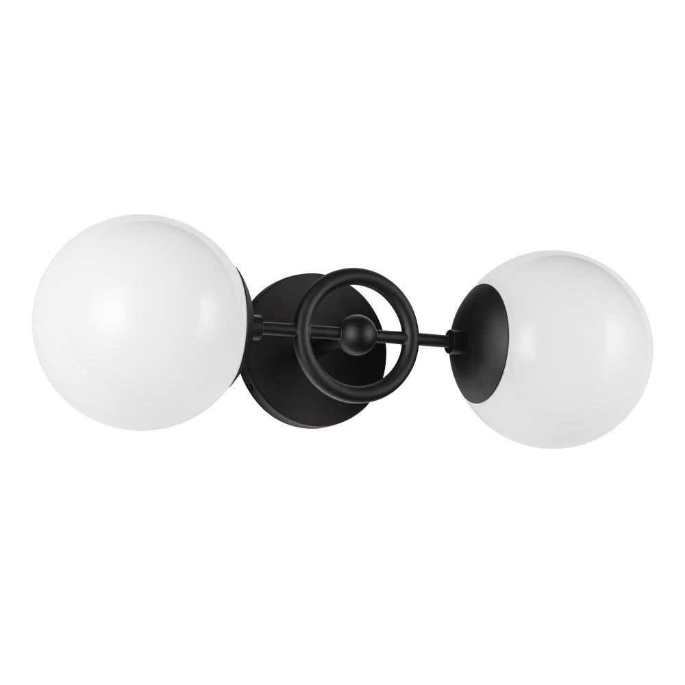 ALORA MOOD Fiore WV407618MBGO Wall Vanity Light Fixture, UL Damp Rated, Matte Black/Glossy Opal Glass