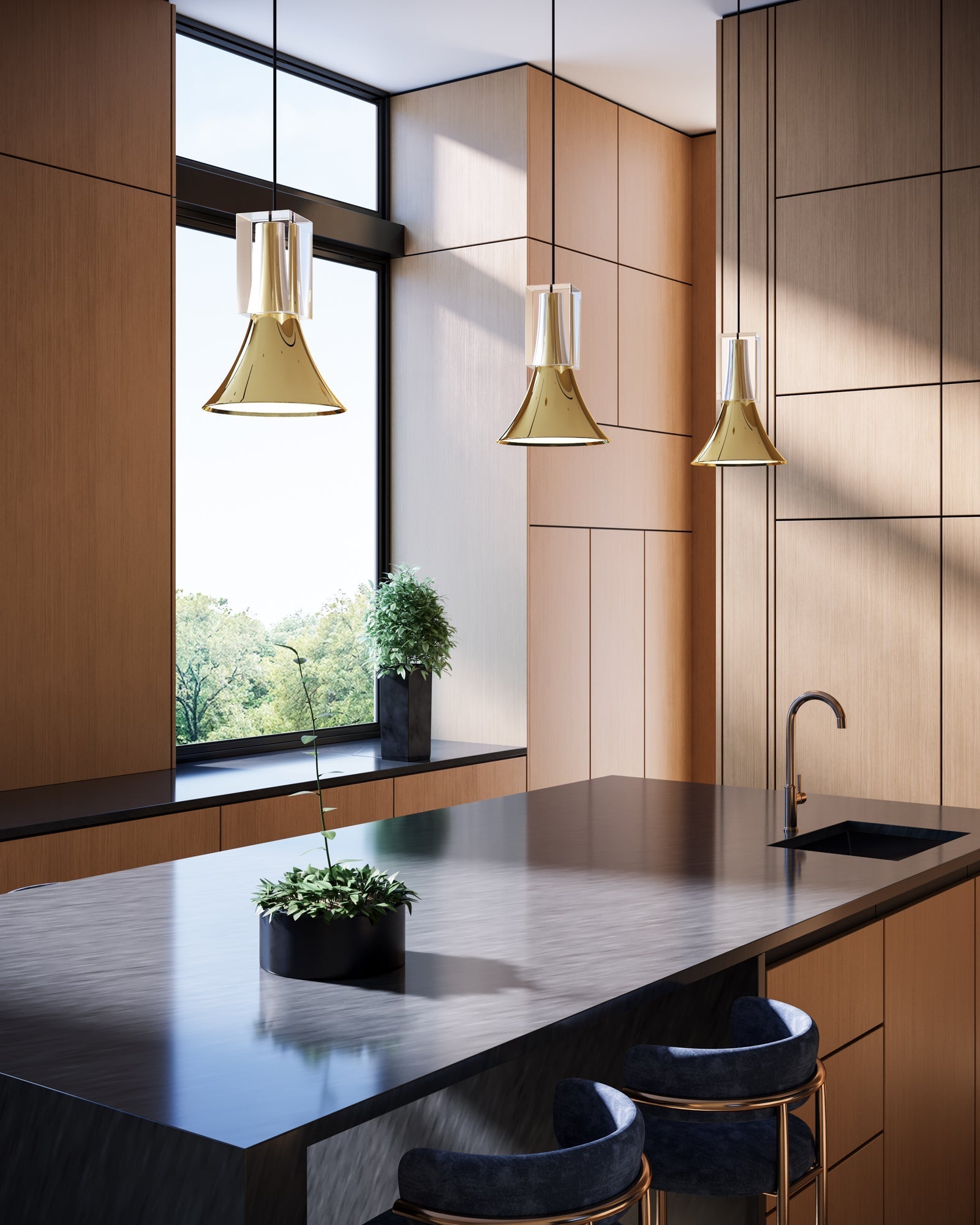 Kuzco Floe PD94108-GBK/CC-UNV Pendant, LED, Glossy Black/Clear Crystal