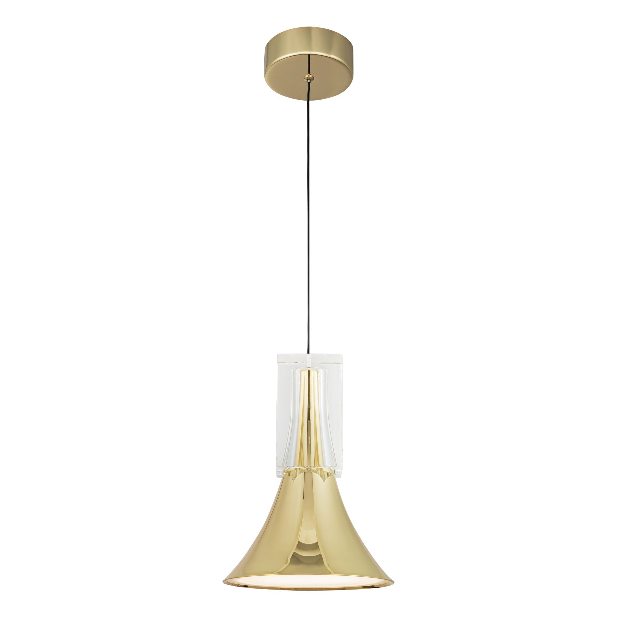 Kuzco Floe PD94108-MRB/CC-UNV Pendant Light Fixture, LED, Metallic Brass/Clear Crystal