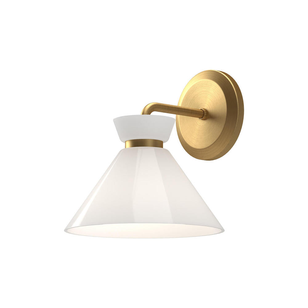 ALORA MOOD Lighting Halston 8-in Brushed Gold Glossy Opal Glass 1 Light Wall Vanity Light Fixture
