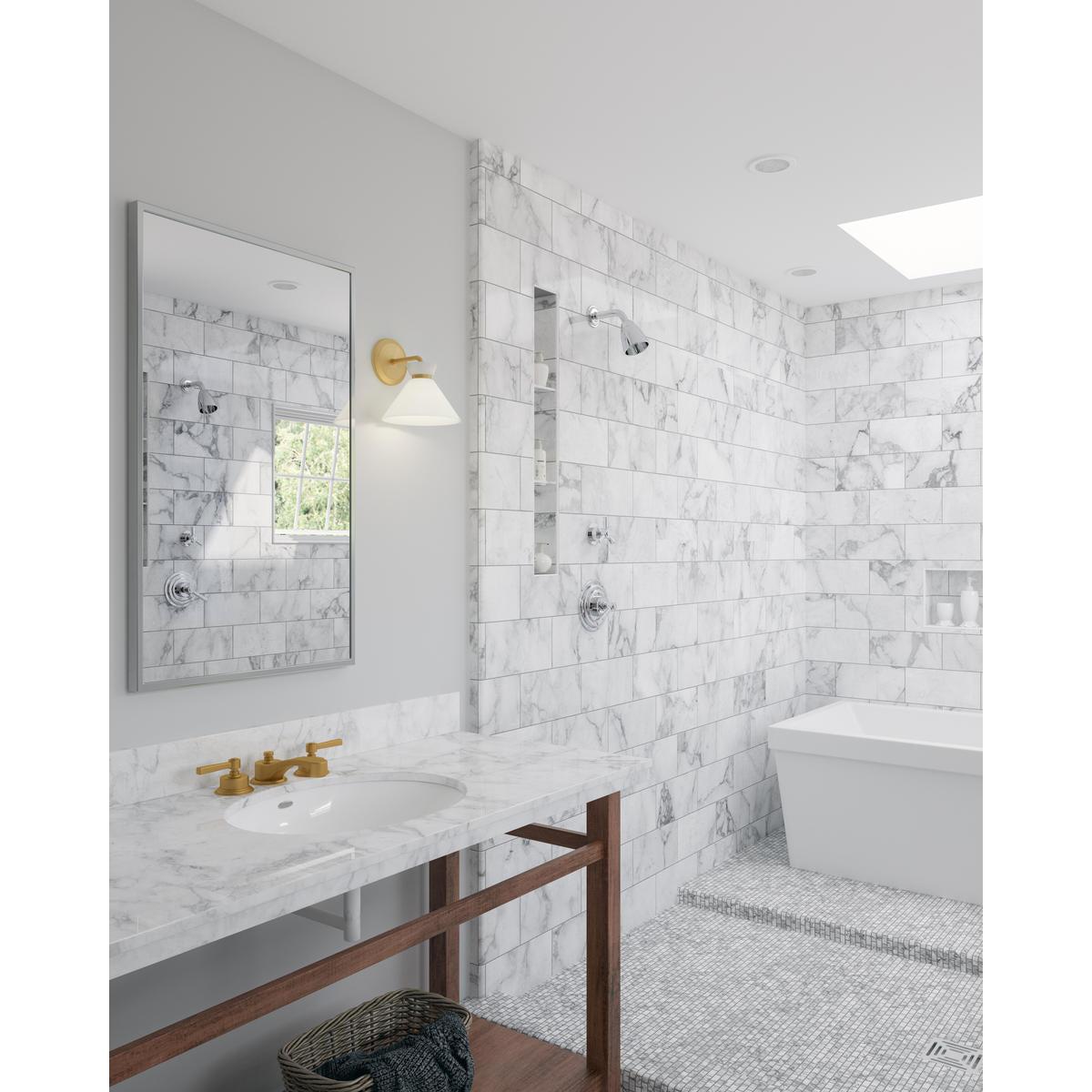 ALORA MOOD Lighting Halston 8-in Brushed Gold Glossy Opal Glass 1 Light Wall Vanity Light Fixture