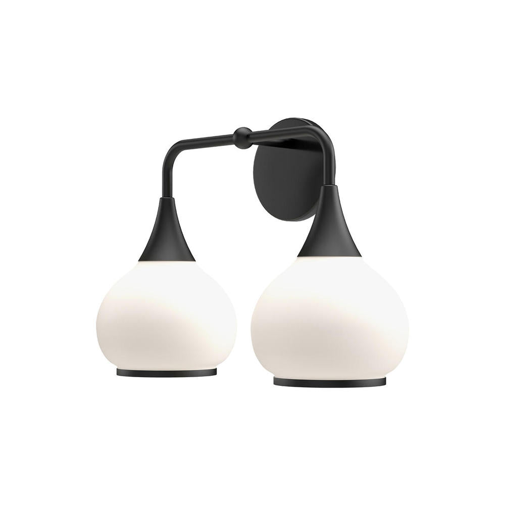 ALORA MOOD Lighting VL524217MBOP Vanity Light Fixture, 2 Lights, Matte Black/Opal Matte Glass