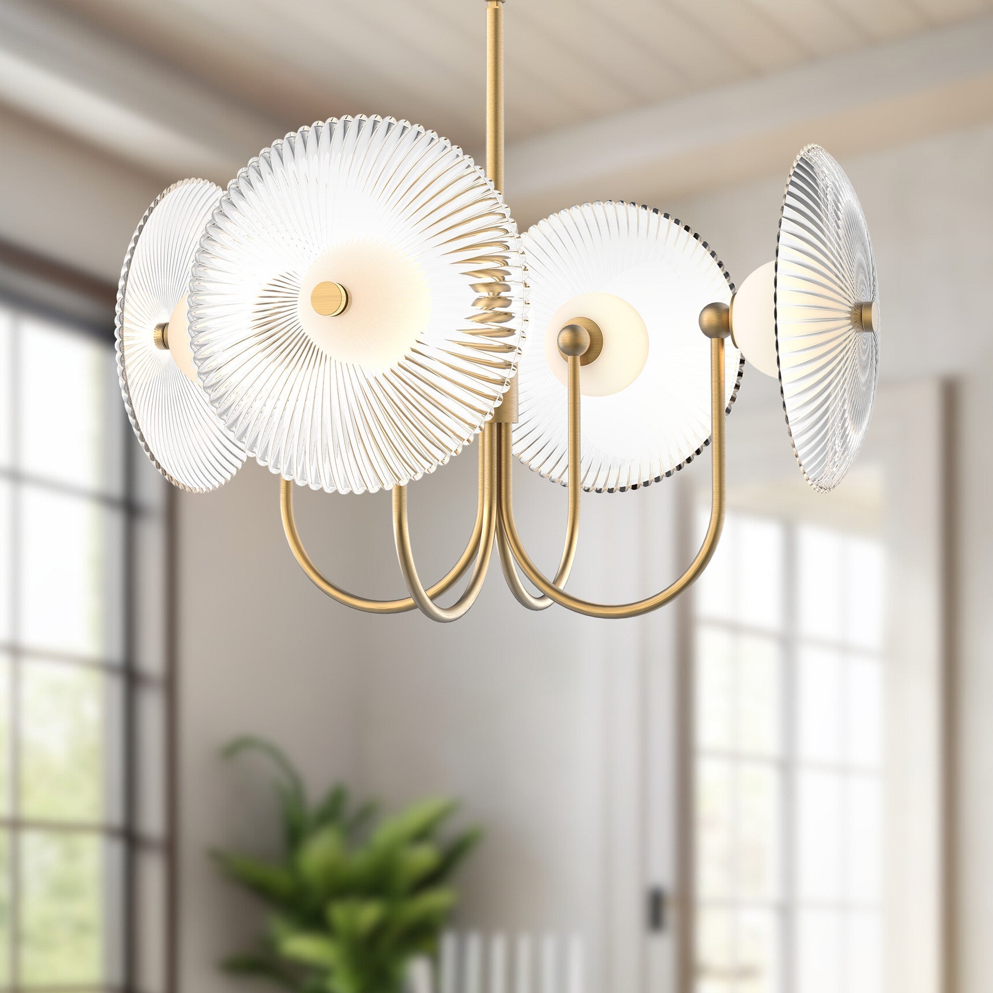 ALORA MOOD Lighting PD417904BGCR-UNV Pendant, 21-in Brushed Gold/Clear Ribbed Glass LED