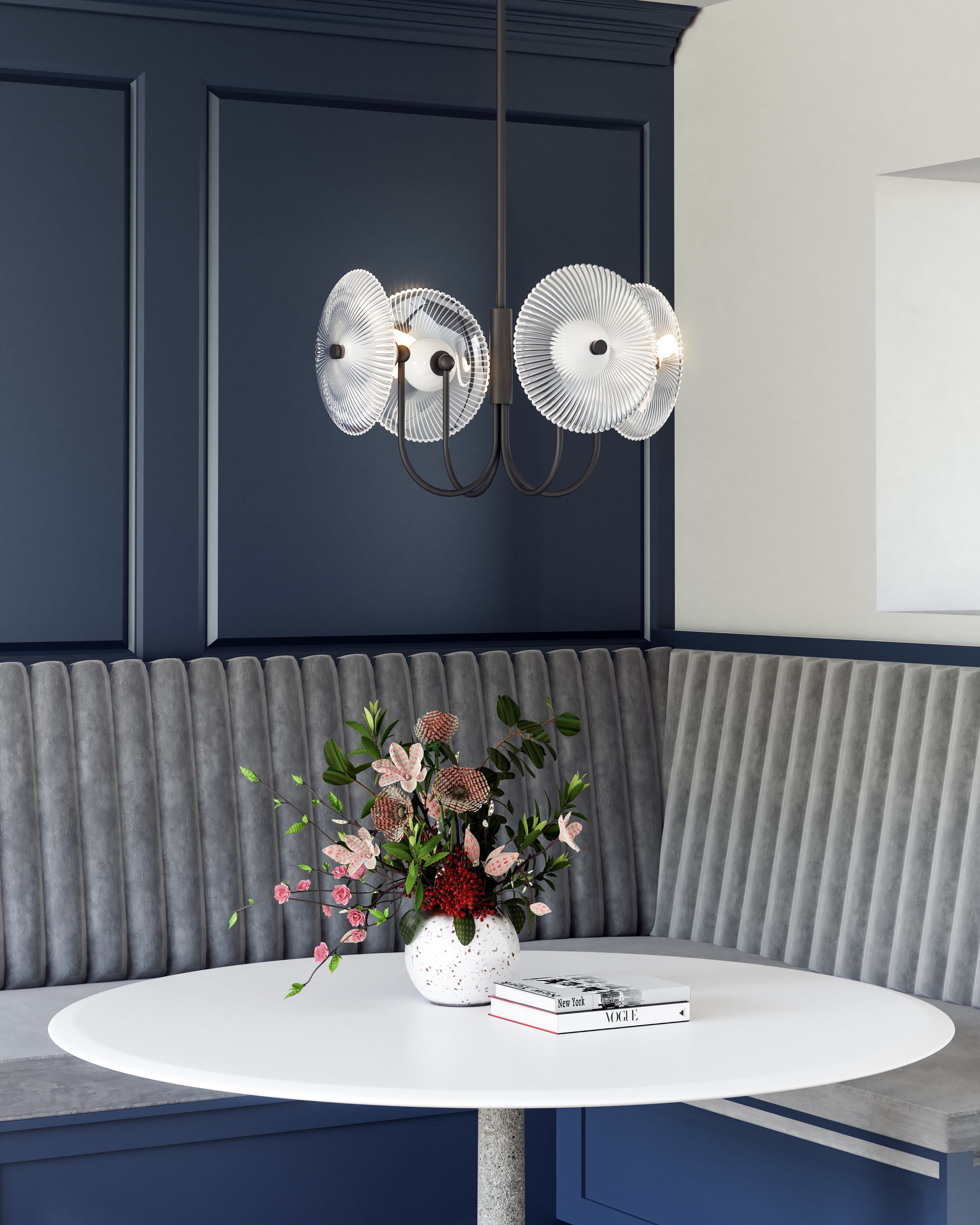 ALORA MOOD Lighting Hera PD417904MBCR-UNV Pendant, 21-in, Matte Black/Clear Ribbed Glass