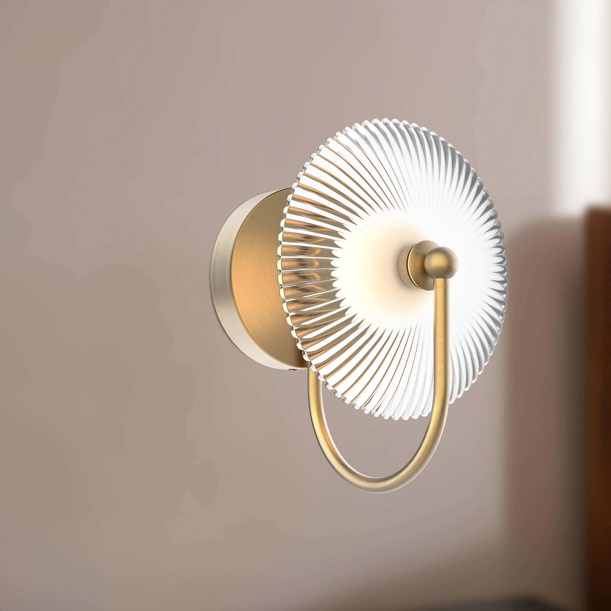 Alora Mood Lighting Hera WV417801BGCR-UNV Vanity Light Fixture, LED, Brushed Gold/Clear Ribbed Glass