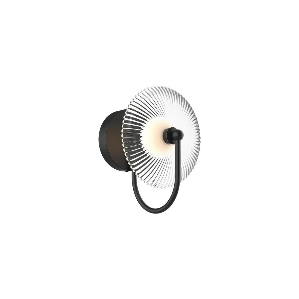 ALORA MOOD Lighting Hera 9-417801-MBCR Wall/Vanity Light Fixture, UL Damp Rated, Matte Black/Clear Ribbed Glass