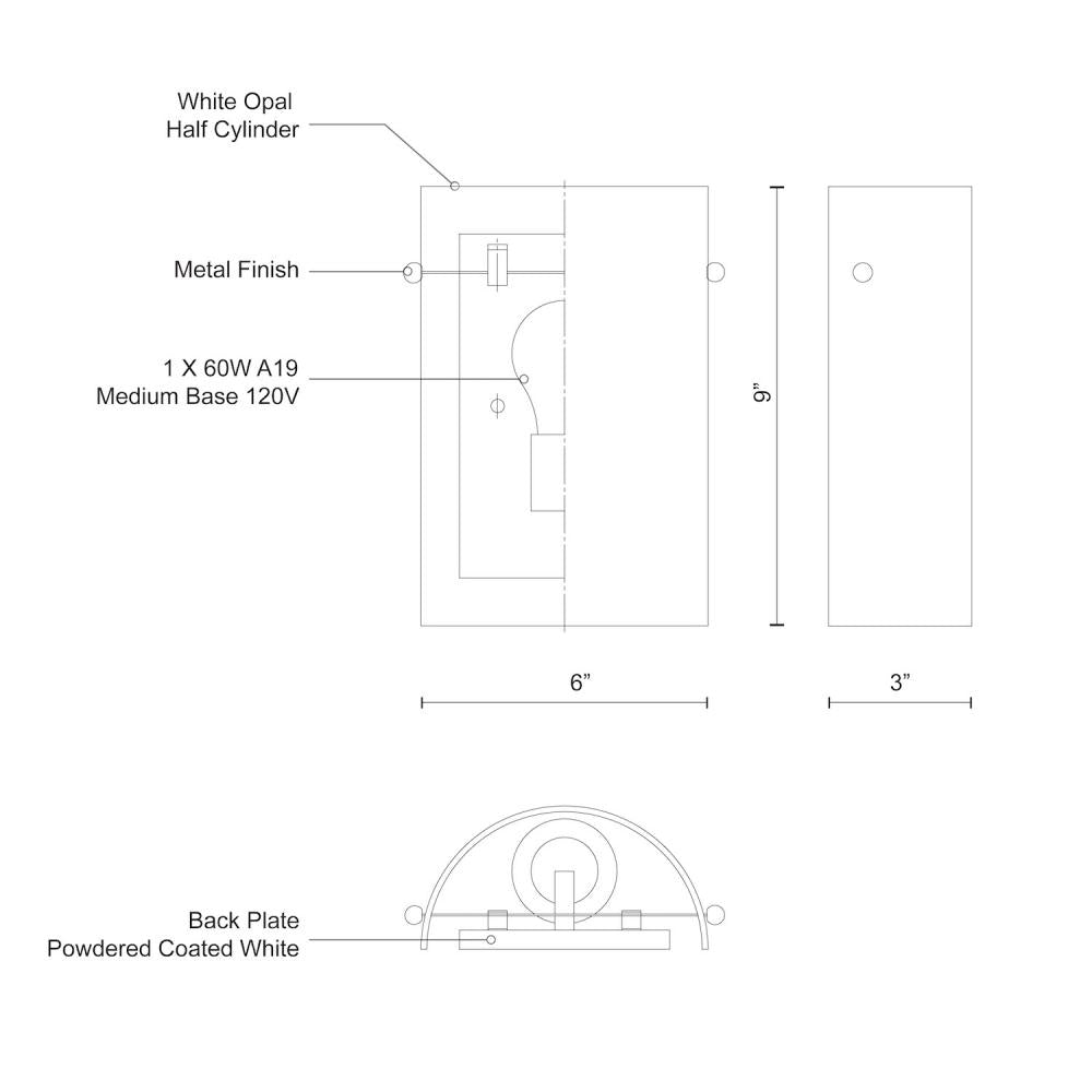 Kuzco Lighting 60331 Hudson 9-in Opal Glass Wall Sconce, UL Damp Rated, Brushed Nickel/Chrome