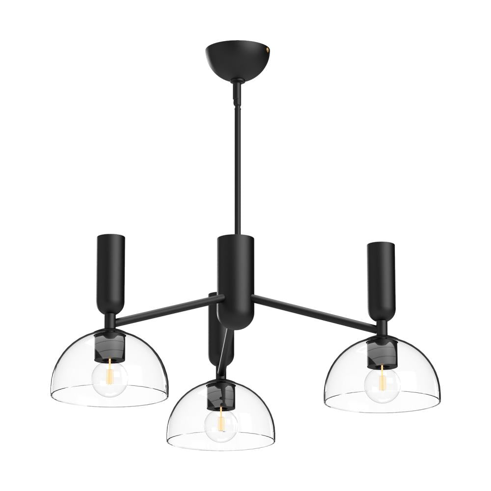 ALORA MOOD Lighting Jude 38-in Clear Glass/Matte Black 3 Lights Chandeliers, UL Damp Rated, Matte Black