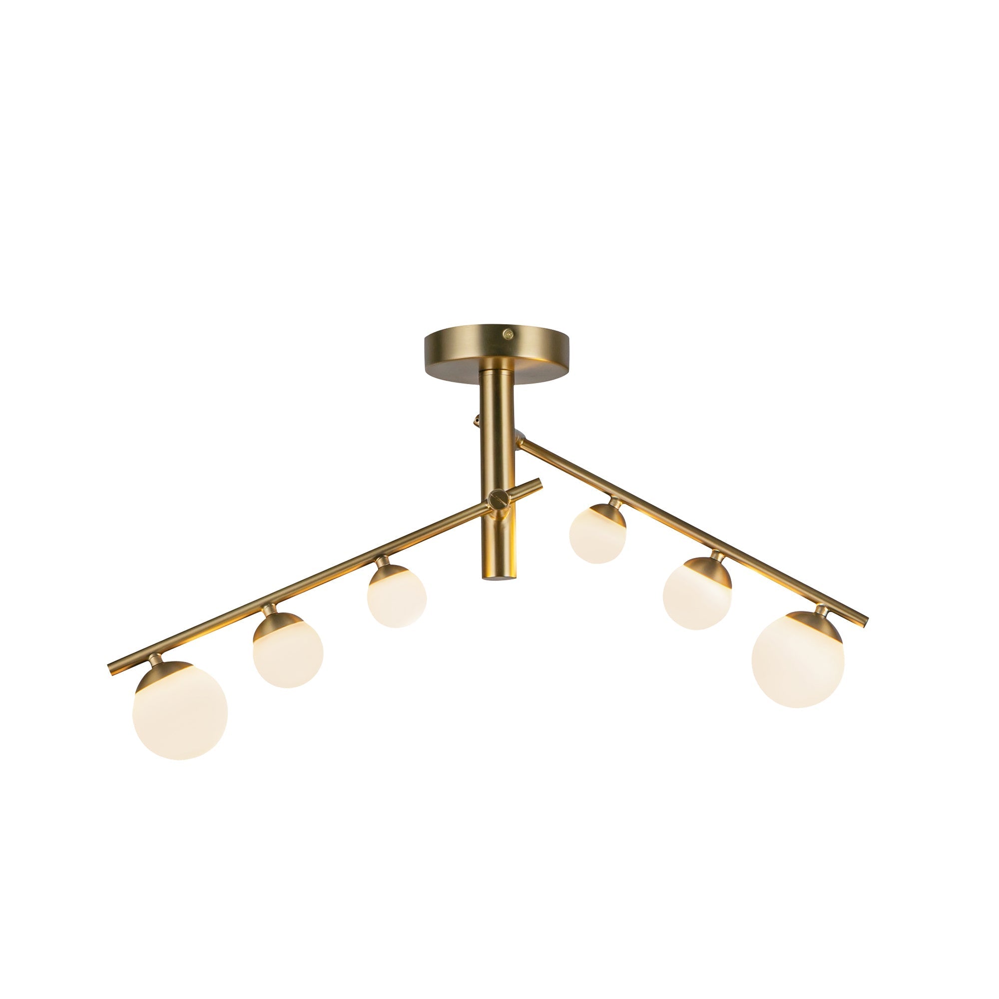 Kuzco SF55525-BG/OP-UNV Juniper 2 Head LED Semi-Flush Mounts, Brushed Gold/Opal Glass