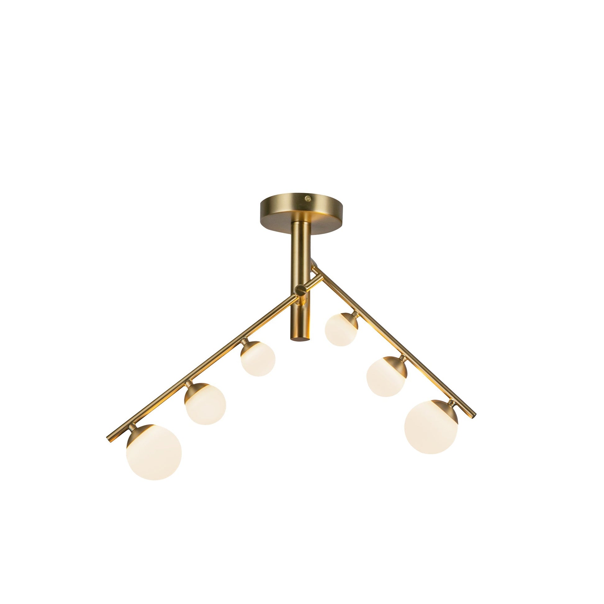 Kuzco SF55525-BG/OP-UNV Juniper 2 Head LED Semi-Flush Mounts, Brushed Gold/Opal Glass