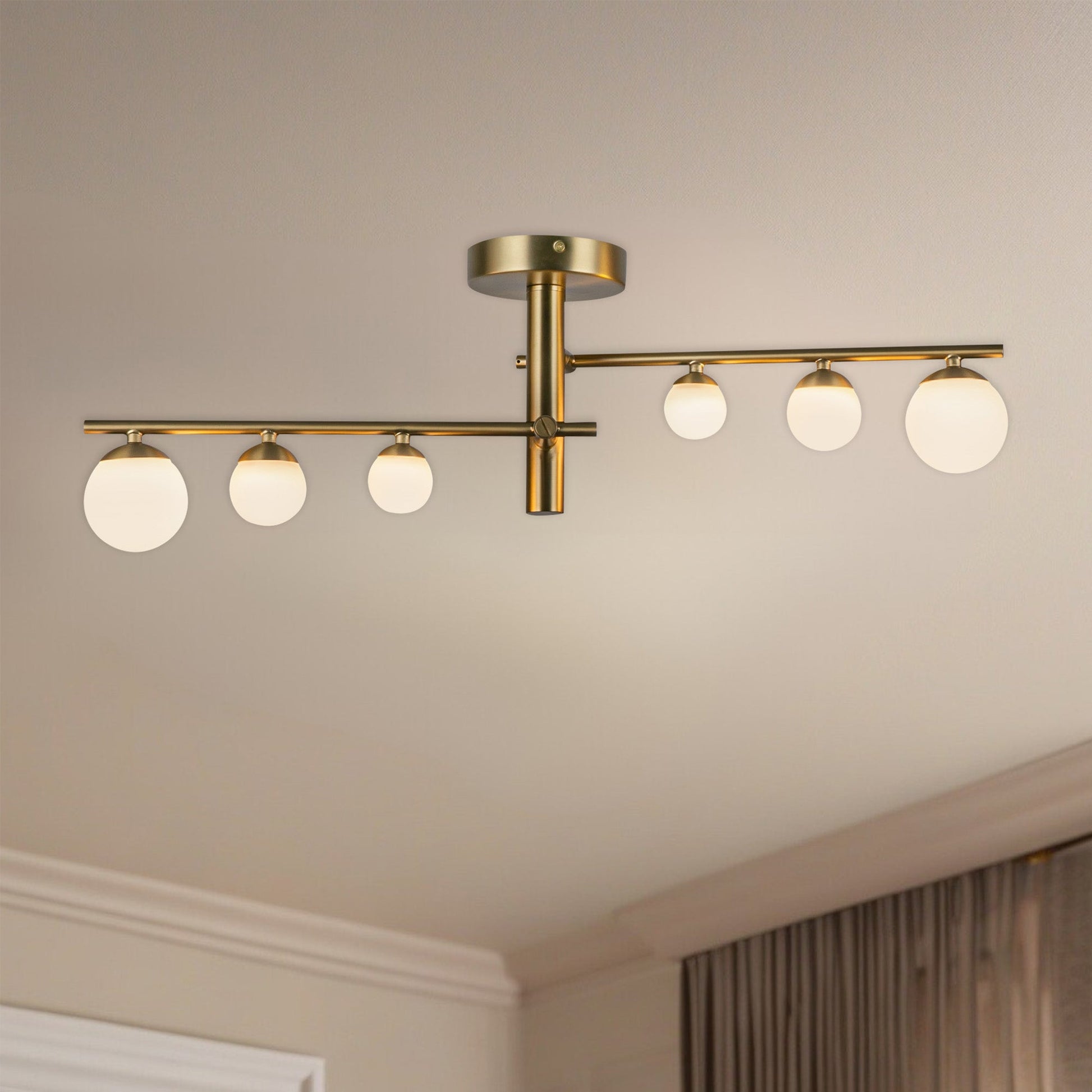Kuzco SF55525-BG/OP-UNV Juniper 2 Head LED Semi-Flush Mounts, Brushed Gold/Opal Glass