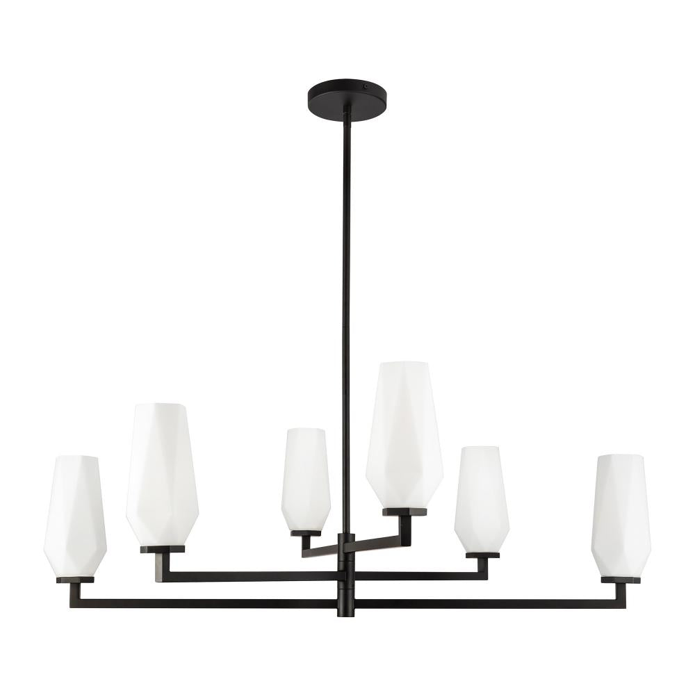 ALORA MOOD Lighting CH424135MBOP Chandelier, 6 Lights, Matte Black/Opal Glass