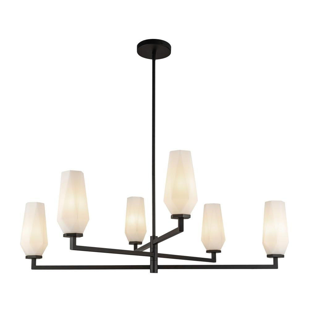 ALORA MOOD Lighting CH424135MBOP Chandelier, 6 Lights, Matte Black/Opal Glass