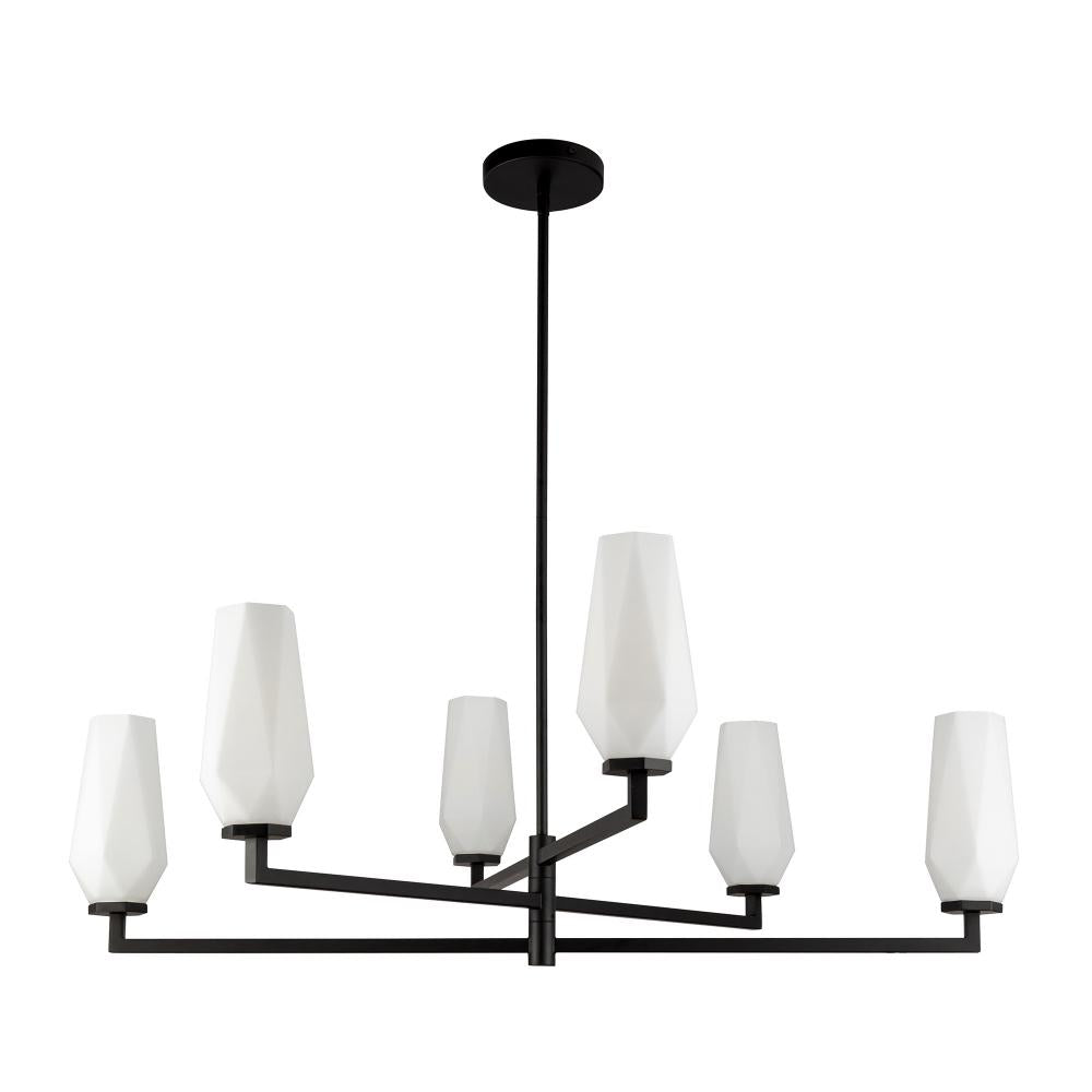 ALORA MOOD Lighting CH424135MBOP Chandelier, 6 Lights, Matte Black/Opal Glass