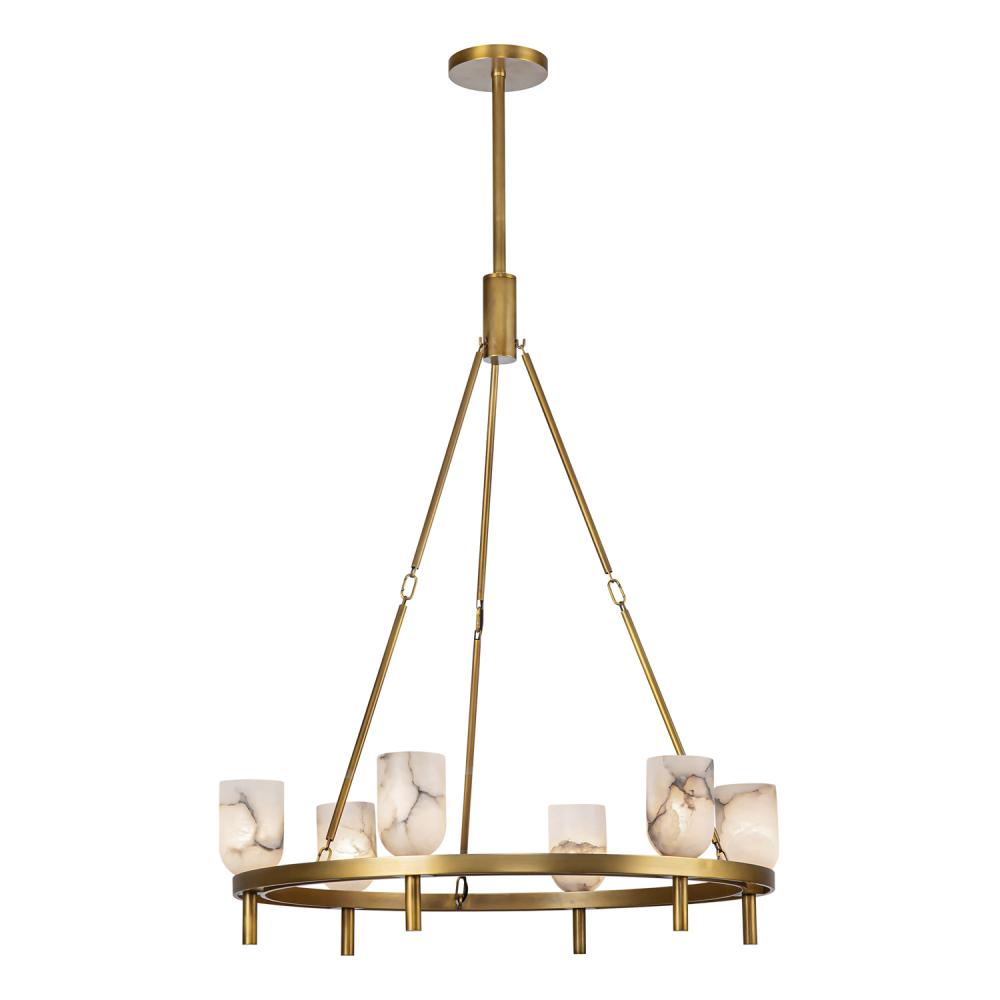 ALORA Lighting CH338632VBAR Lucian Vintage Brass/Alabaster 6 Lights Chandelier, UL Rated, Vintage Brass/Alabaster