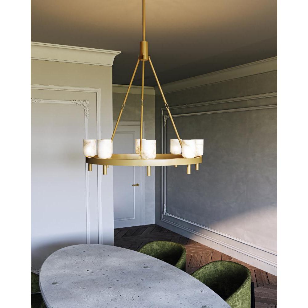 ALORA Lighting CH338836VBAR 8 Lights Chandelier, Vintage Brass/Alabaster