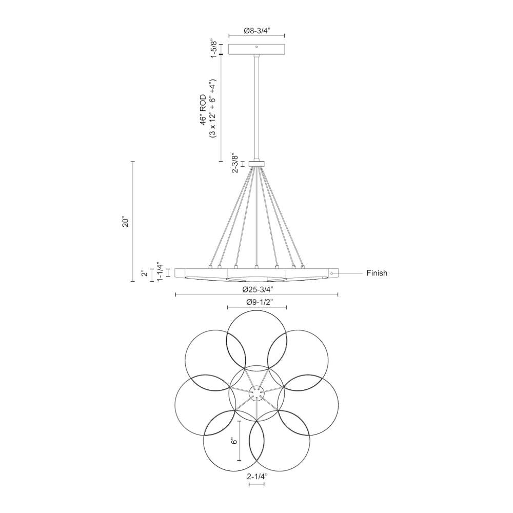 Kuzco Maestro CH90826-BK 26-in Black LED Chandelier, UL Listed, Black