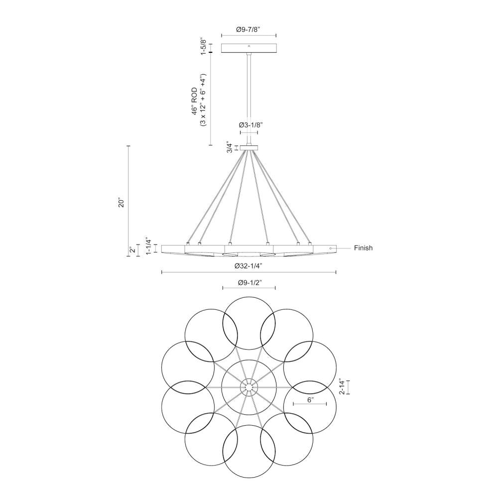 Kuzco Lighting CH90833-BK Maestro 33-in LED Chandelier, UL Damp Rated, Black