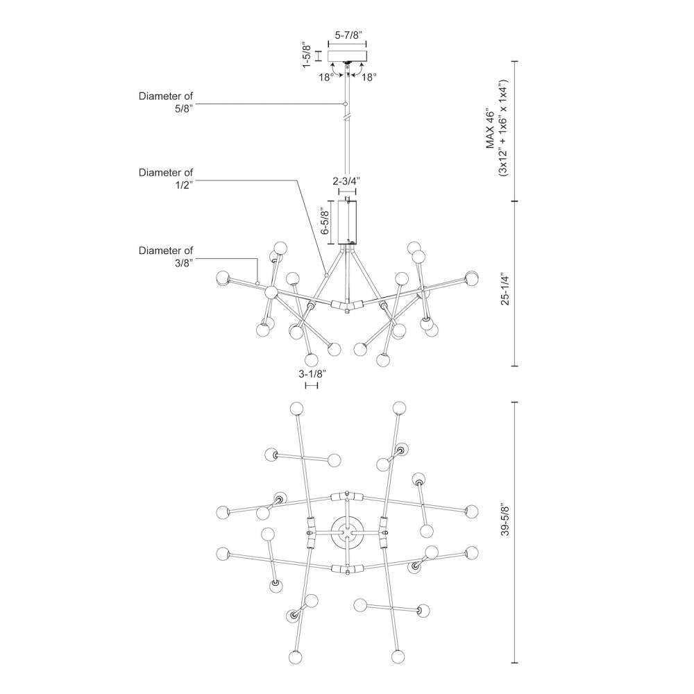 Kuzco Moto CH97139-BK Black LED Chandelier, UL Damp Rated, Black