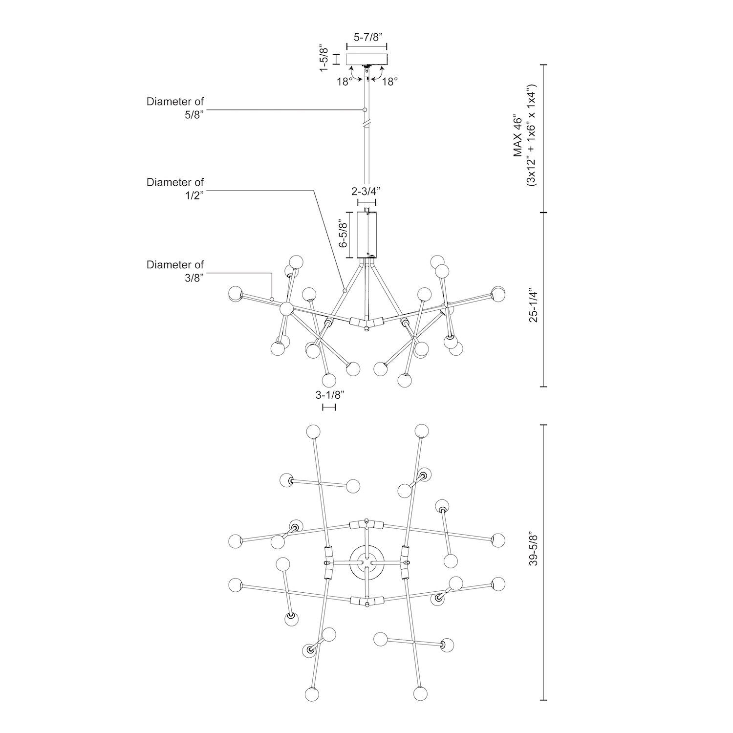 Kuzco Moto CH97139-BK-UNV Chandelier, LED, Black